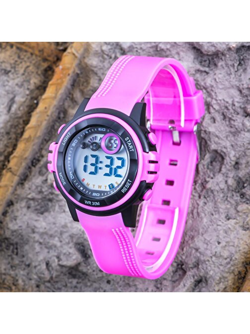 Dijital Kız Çocuk Saati, Su Geçirmez Pembe Renk Genç Kol Saati Alarm, Takvim, Kronometre ST-304394