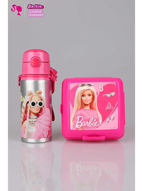 DEKOMUS İLE LİSANSLI BARBIE MATARA VE 2 KATLI BESLENME KUTUSU YEMEK SETİ YENİ SEZON