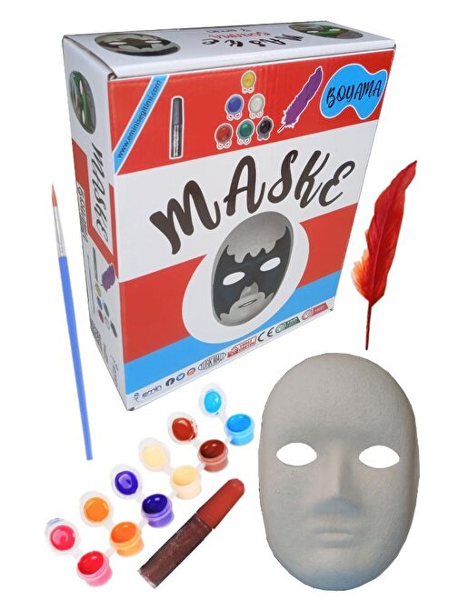 Karton Maske Boyama Seti 1 Paket İpek Fırçalı Akrilik Boyalı Boyanabilir Maske Okul Sınıf Etkinlik