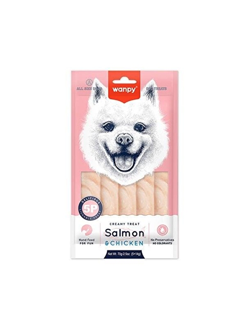 Wanpy Krema Somonlu ve Tavuklu Sıvı Köpek Ödülü 5x14 Gr