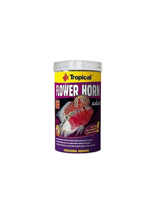 Tropical Flower Horn Adult Çiçek Boynuzlu ve Diğer Cichlid için Renklendirici Pellet Balık Yemi 1000 Ml 380 Gr