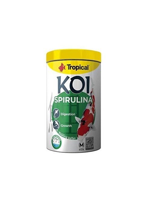 Tropical Spırulına Pellet Koi Balıkları için Spırulına Katkılı Pellet Balık Yemi Medium 1000 Ml 320 Gr