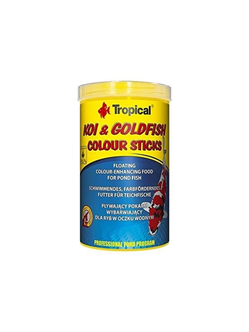 Tropical Koi Goldfish Colour Sticks Havuz Balıkları için Renklendirici Temel Balık Yemi 1000 Ml 80 Gr