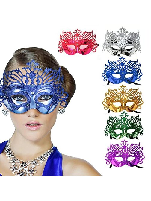 Metalize Hologramlı Balo Venedik Parti Maskesi 6 Renk 6 Adet