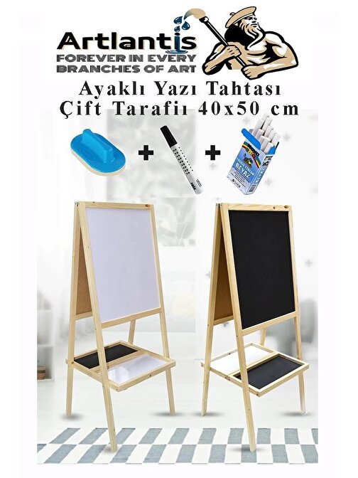 Ayaklı Yazı Tahtası Çift Taraflı 40x50cm 1 Adet Çocuk Yazı Tahtası Alıştırma Tahtası