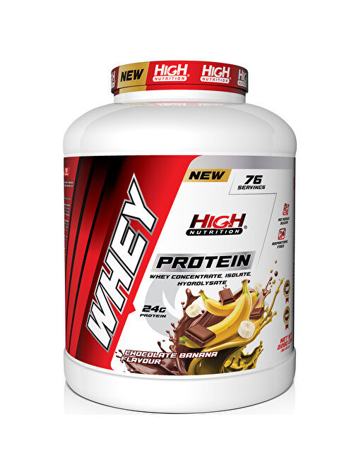High Nutrition Whey Protein 2280 gr Çikolata Muz Aromalı Protein Tozu 24 gram Protein 76 Servis