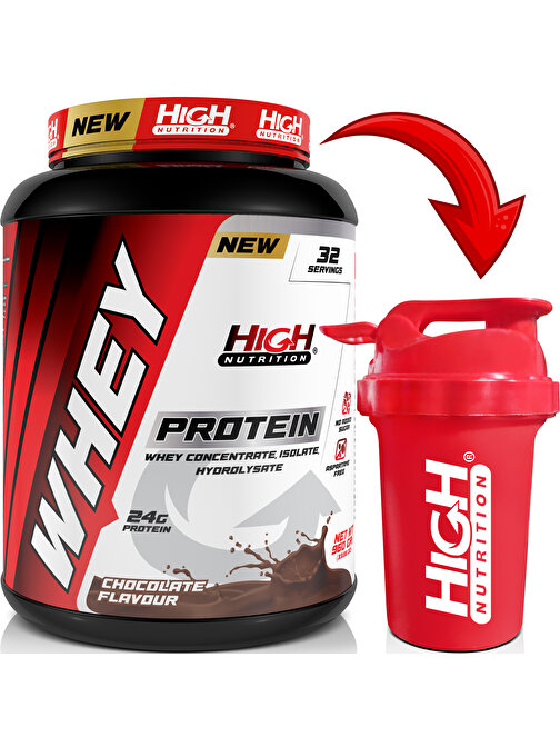 High Nutrition Whey Protein 960 gr Çikolata Aromalı Protein Tozu 24 gram Protein 32 Servis Hediye Shaker