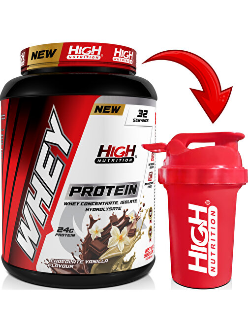 High Nutrition Whey Protein 960 gr Çikolata Vanilya Aromalı Protein Tozu 24 gram Protein 32 Servis Hediye Shaker