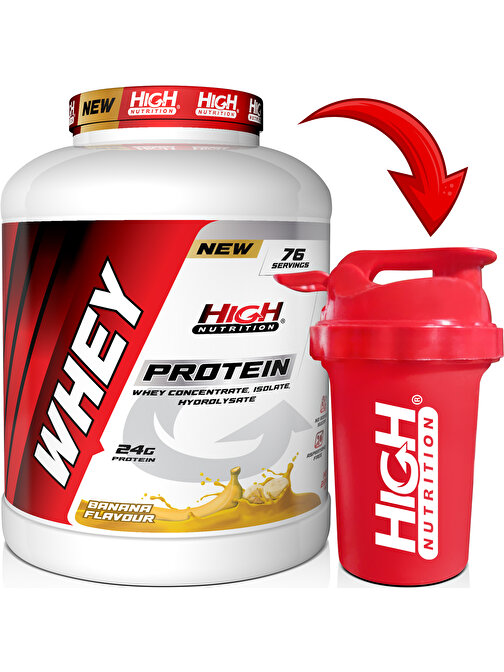 High Nutrition Whey Protein 2280 gr Muz Aromalı Protein Tozu 24 gram Protein 76 Servis Shaker Hediyeli