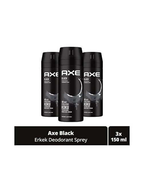 Axe Erkek Sprey Deodorant Black 48 Saat Etkileyici Koku150 ml x 3 Adet