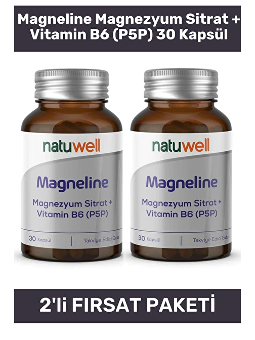 Natuwell Magneline Magnezyum Sitrat + Vitamin B6 (P5P) 30 Kapsül - 2 Adet