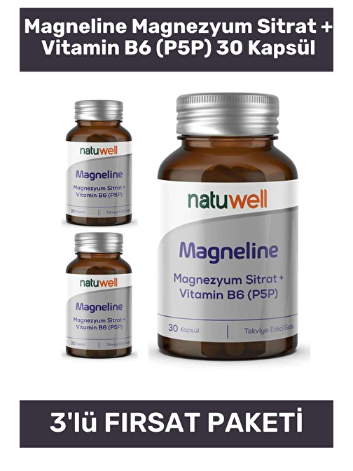 Natuwell Magneline Magnezyum Sitrat + Vitamin B6 (P5P) 30 Kapsül - 3 Adet