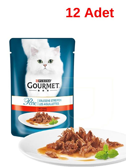 Gourmet Perle Izgara Sığır Etli Kedi Konserve Mama 85Gr x 12 Adet