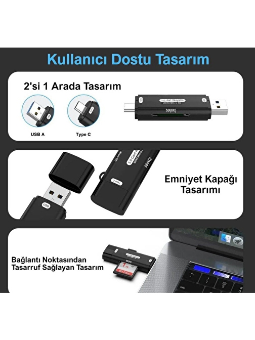 LivX Micro Sd Kart Okuyucu Type C To Usb 3.0 Çevirici 5 Gbps Otg Hafıza Kartı Okuyucu Reader Rktsd