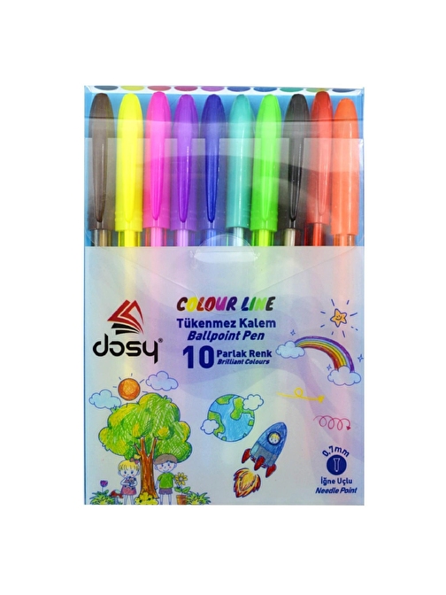 Dosy Colorline Tükenmez Kalem 0.7 Mm 10 Lu Set Blisterli