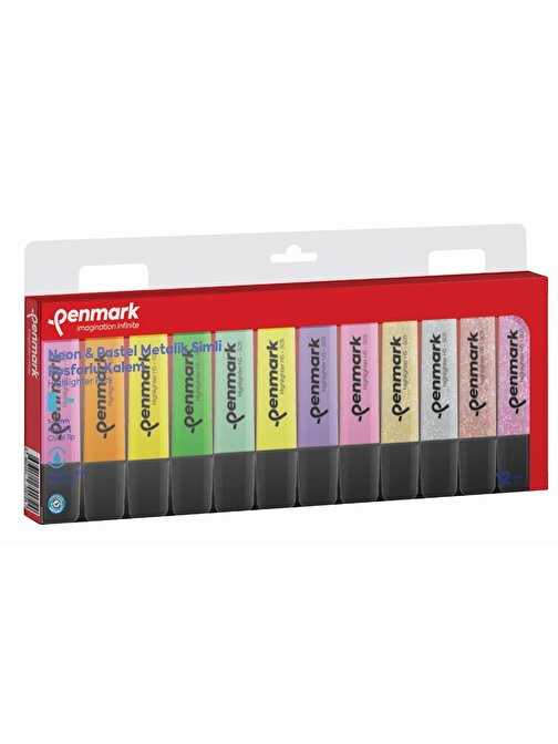 Penmark Fosforlu Kalem 12 Li Karışık Renk 4 Neon +4 Pastel+4 Simli