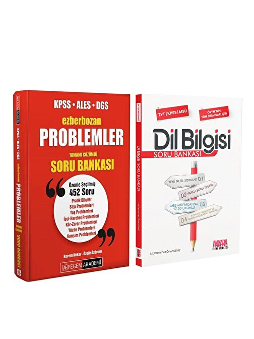 Pegem KPSS ALES DGS Problemler Ezberbozan ve AKM Dil Bilgisi Soru Bankası Seti 2 Kitap