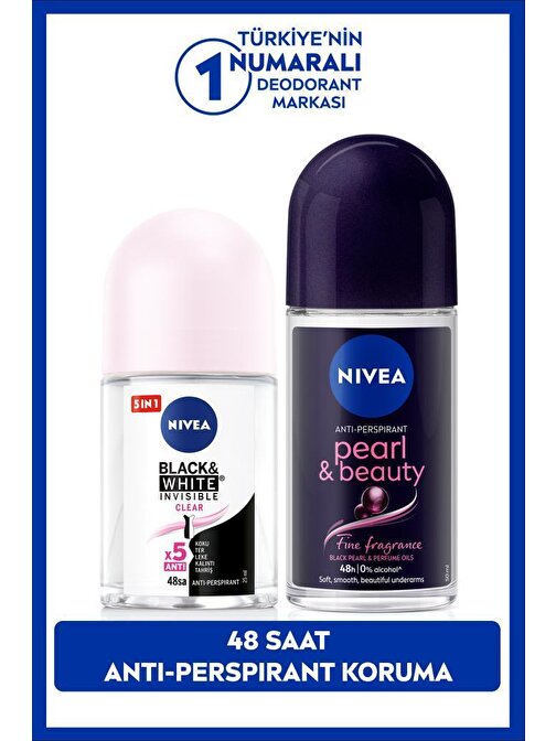 KADIN Roll-on Deodorant Pearl&Beauty 50ml ve Mini Roll-on Black&White 25ml, Bakımlı Koltuk Altı