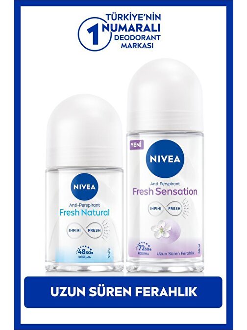 Kadın Roll-on Deodorant Fresh Sensation 50ml Mini Roll-on Fresh Natural 25ml, Gün Boyu Ferahlık