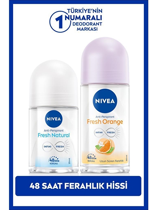 Kadın Roll-on Deodorant Fresh Orange 50ml ve Mini Roll-on Fresh Natural 25ml, 48 Saat Koruma