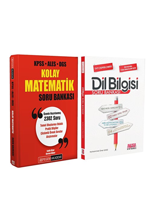 Pegem KPSS ALES DGS Kolay Matematik ve AKM Dil Bilgisi Soru Bankası Seti 2 Kitap