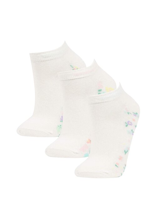 Kadın Çiçek Desenli 3lü Pamuklu Patik Çorap B6022AXNS