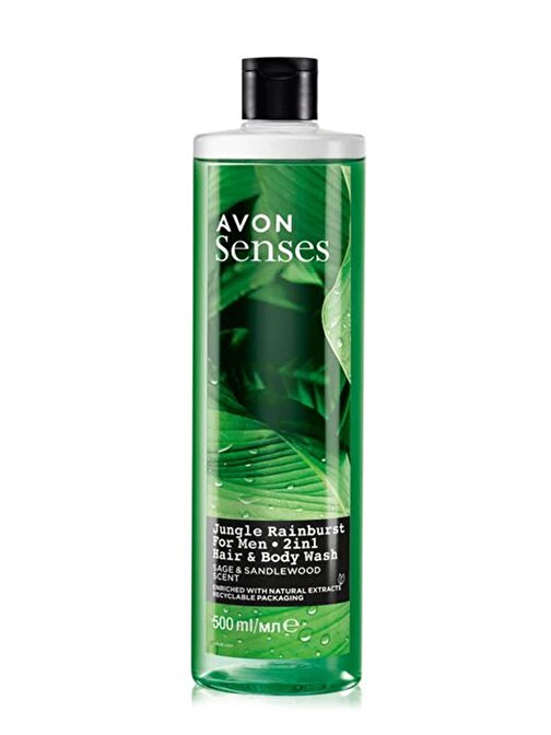 Avon Senses Jungle Rainburst Adaçayı ve Sandal Ağacı Kokulu Erkek Saç ve Vücut Şampuanı 500 Ml.