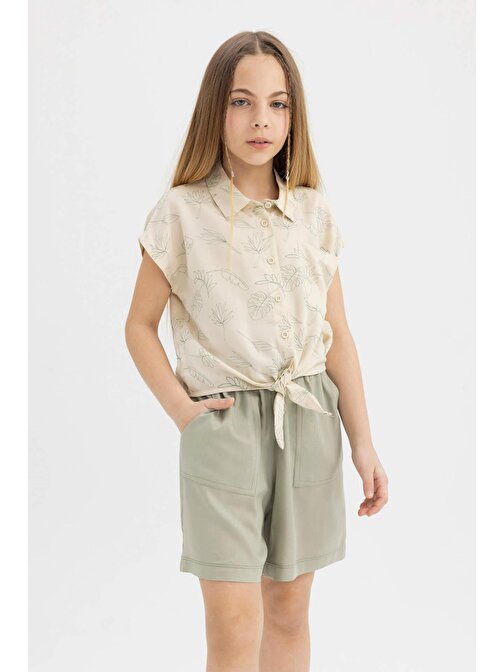 Kız Çocuk Crop Kısa Kollu Gömlek B5065A824SM