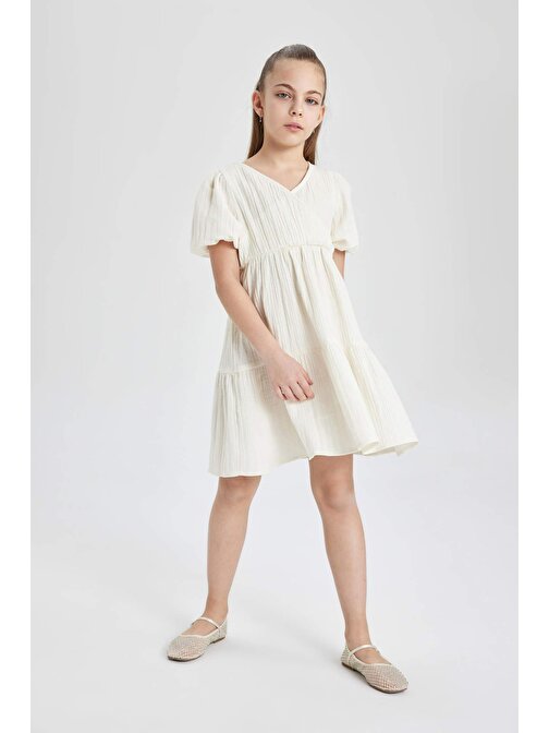 Kız Çocuk Müslin Kısa Kollu Elbise B5719A824SM