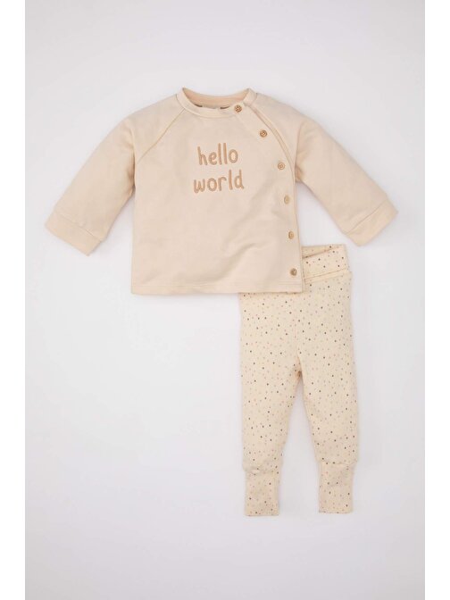 Kız Bebek Düğme Detaylı Baskılı Sweatshirt Tayt 2li Takım C1606A524SP