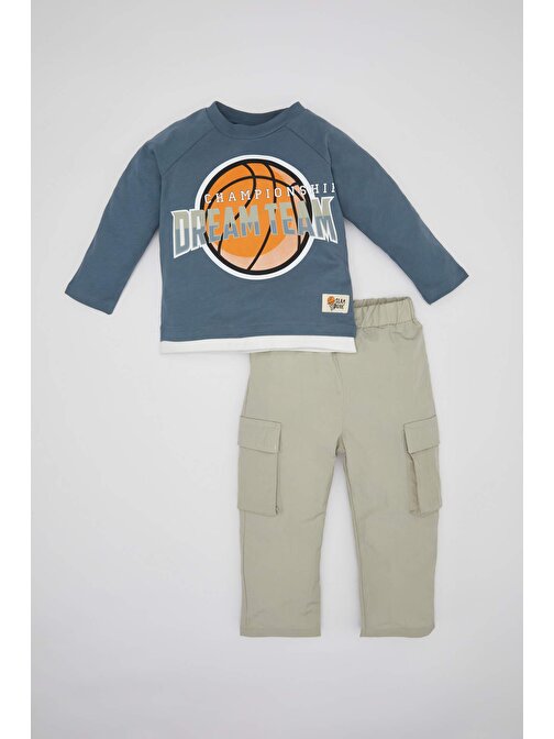 Erkek Bebek Spor Baskılı Penye Uzun Kollu Tişört Pantolon 2li Takım C2206A524SP