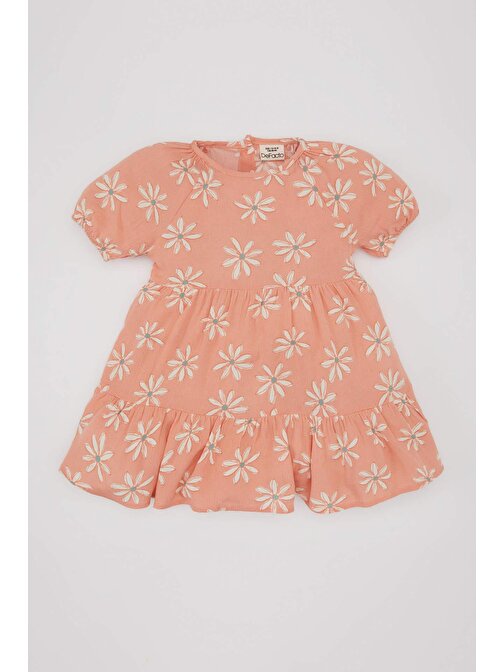 Kız Bebek Çiçekli Kısa Kollu Krinkıl Viskon Elbise C2423A524SM