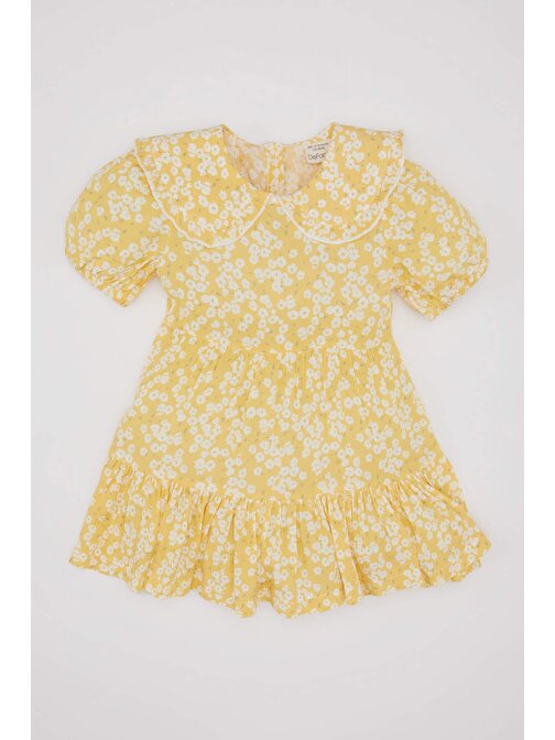 Kız Bebek Çiçekli Kısa Kollu Krinkıl Viskon Elbise C2505A524SM