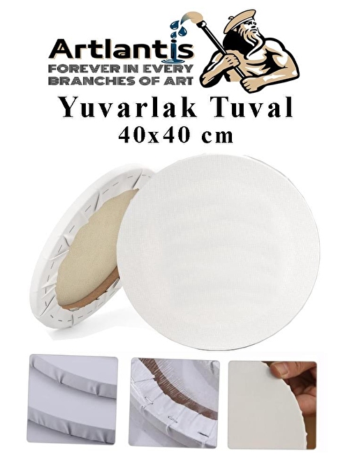 Yuvarlak Tuval 40x40 cm 1 Adet Arkadan Zımbalı Astarlı Resim Tuvali Akrilik Boya Yağlı Boya