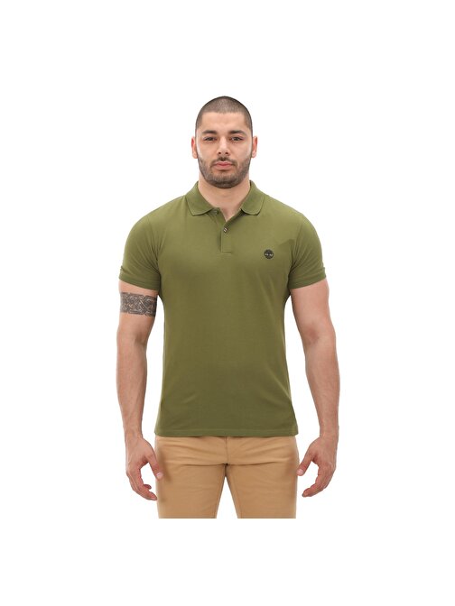 B0A2DJEEG51-R Timberland Short Sleeve Stretch Polo Erkek T-Shirt Yeşil