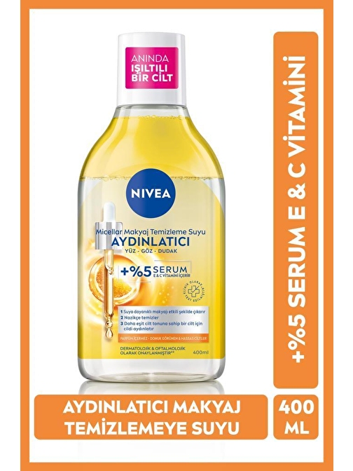 Aydınlatıcı Micellar Makyaj Temizleme Suyu 400ml, Serum İçerikli, Donuk ve Hassas Cilt Tipleri