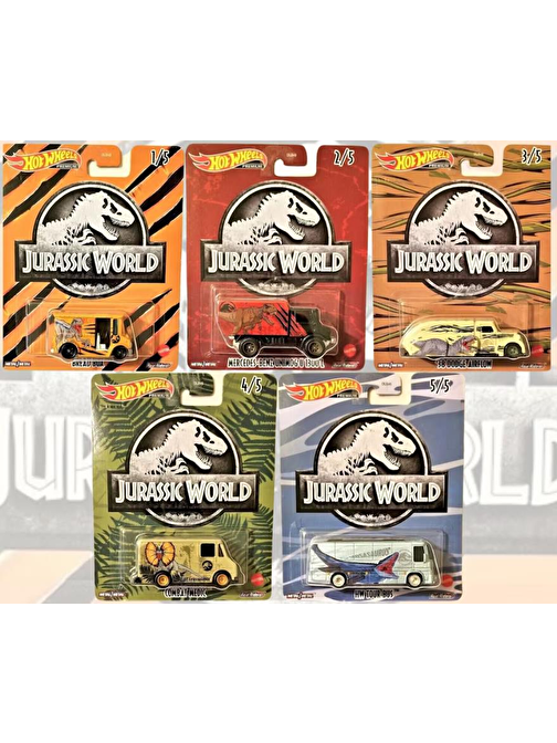 Hot Wheels 5'li Araba Seti - Hot Wheels Premium Jurassic World DLB45