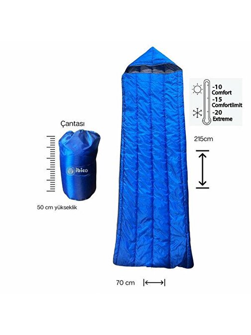 Uyku Tulumu Mavi Renk Su Geçirmez Kumaş 20 Dereceye Kadar Isı Yalıtımlı  - 215 cm x 70 cm  (3877)