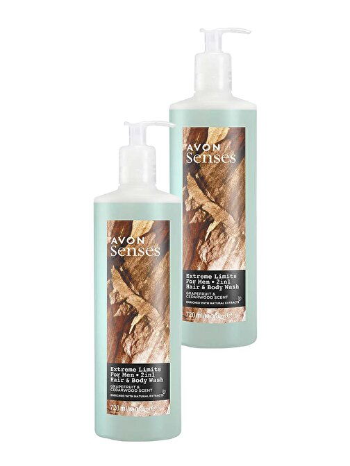 Avon Senses Extreme Limits Greyfurt ve Sandal Kokulu Saç ve Vücut için Erkek Duş Jeli 720 Ml. İkili Set