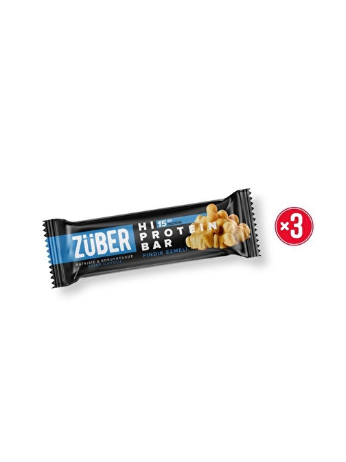 Züber Yüksek Protein Bar Fındık Ezmeli 45g X 3 Adet