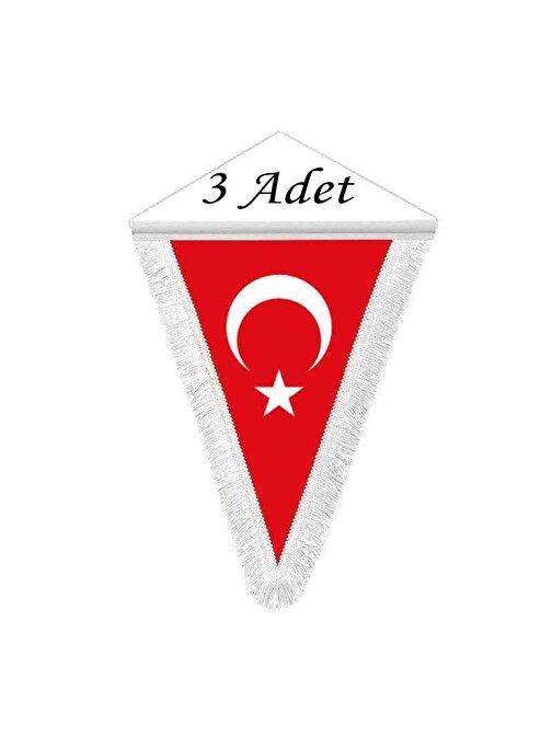 Saçaklı Türk Bayrağı 3 Adet Üçgen Saçaklı Türk Bayrağı 20x30
