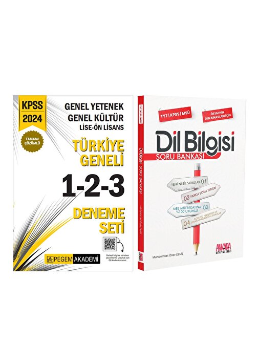 Pegem KPSS Lise Önlisans Türkiye Geneli 3 lü Deneme ve AKM Dil Bilgisi Soru Bankası Seti 2 Kitap