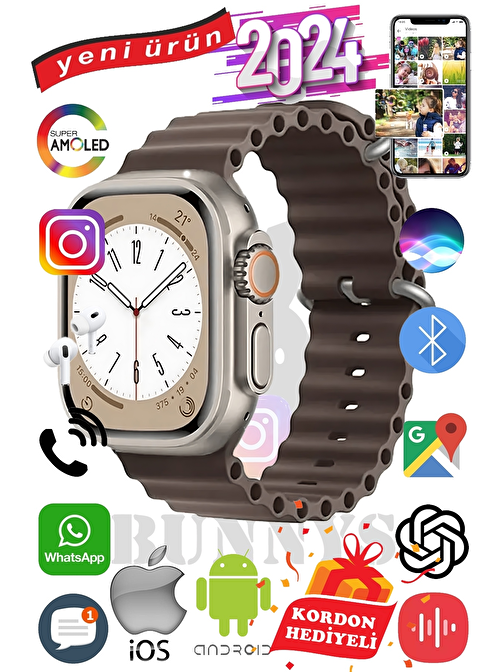 Oppo A92s Uyumlu Akıllı Saat ULTRA MAX 2024 Kordon Hediyeli Amoled Ekran