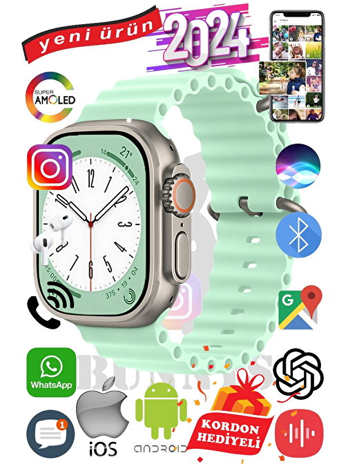 Samsung Galaxy S23 Ultra Uyumlu Akıllı Saat ULTRA MAX 2024 Kordon Hediyeli Amoled Ekran