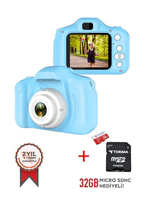 Torima Mavi Renk SD Card Hediyeli 1080p Hd Çocuk Kamera Dijital Fotoğraf Makinesi 2.0 Inç Ekran