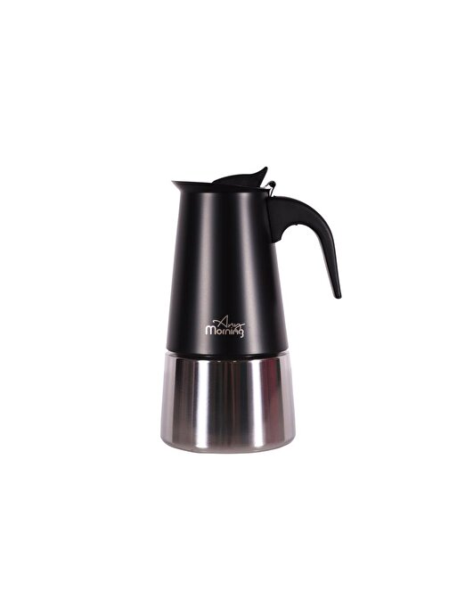 Any Morning FE001-6 Espresso Kahve Makinesi Paslanmaz Çelik İndüksiyonlu Moka Pot 300 Ml Siyah