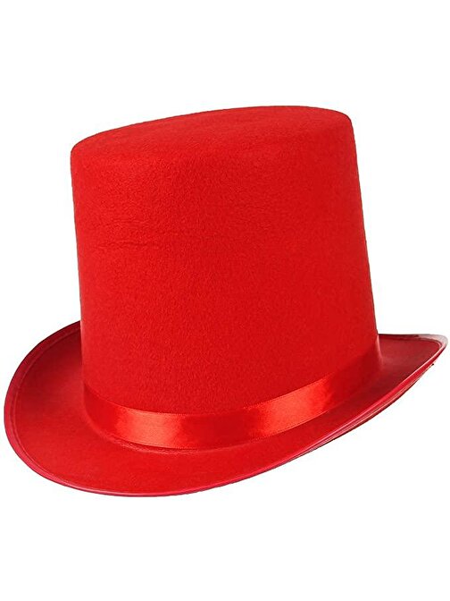 Himarry Yetişkinler İçin Kırmızı Renk Ringmaster Sihirbaz Şapkası Fötr Şapka 15 cm