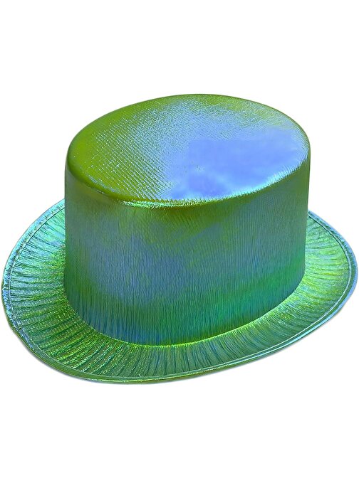 Himarry Yeşil Renk Işıltılı Hologram Kumaş Kaplama Fötr Silindir Şapka Yetişkin Boy