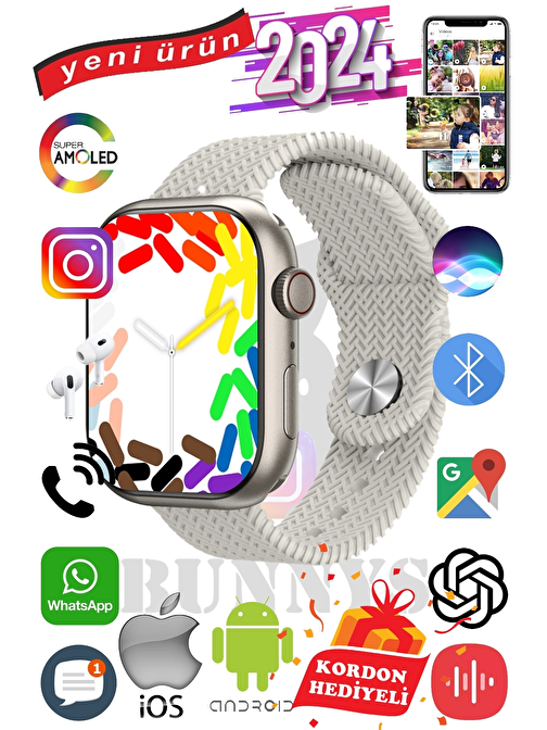 Akıllı Saat Apple iPhone 13 Pro Max Uyumlu Watch 9 Max+2024 45mm Kordon Hediyeli Amoled Ekran