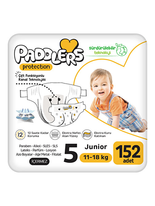 Paddlers Protection Bebek Bezi 5 Numara Junior 152 Adet (11-18 Kg) Ekstra Jumbo Set